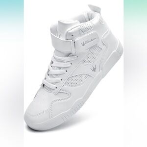 Mens All White Casual High Top Leather Sneakers size 9.5